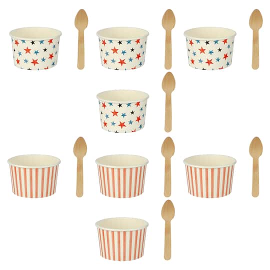Red, White & Blue Ice Cream Bowls with Spoons, 8ct. by Makery™